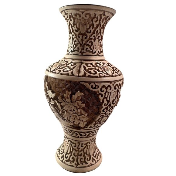 Arnart Dynasty Floral Vase Resin Carved Vintage Asian 1982 Intricate Detailing - Picture 7 of 16